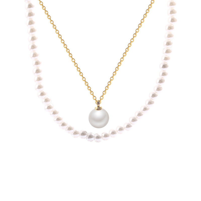 Double design crystal pearl necklace