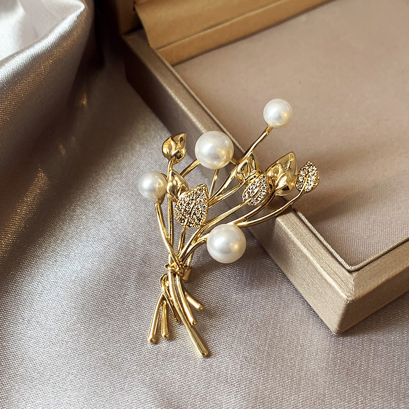 Flash Diamond Wheat Ear Pearl Brooch