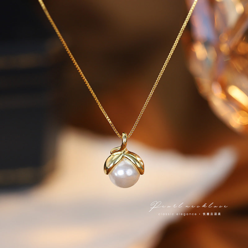 Pearl light luxury design design silver necklace
