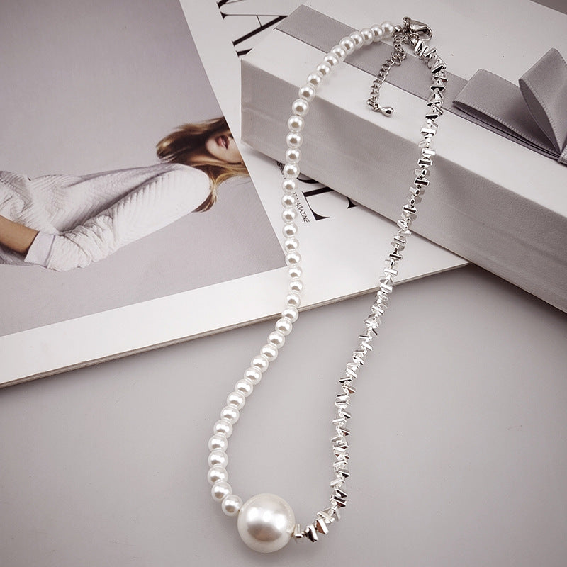 Pearl Shredded Silver Design Necklace
