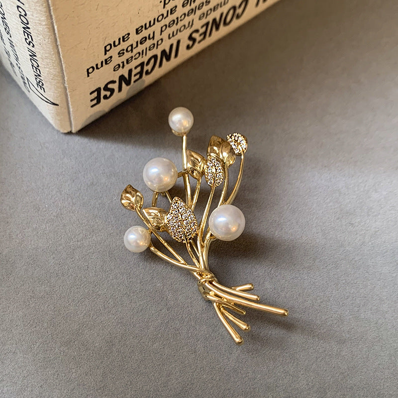Flash Diamond Wheat Ear Pearl Brooch