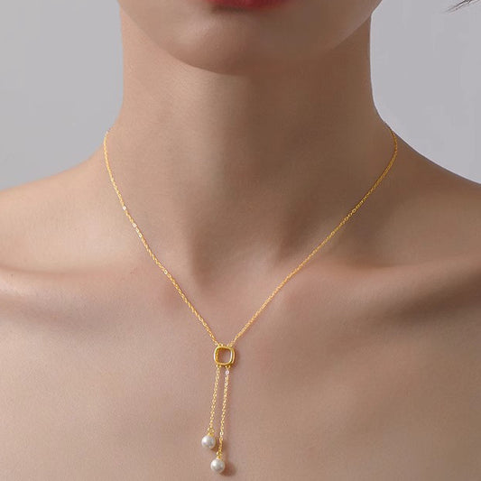 Double Pearl Tassel Necklace