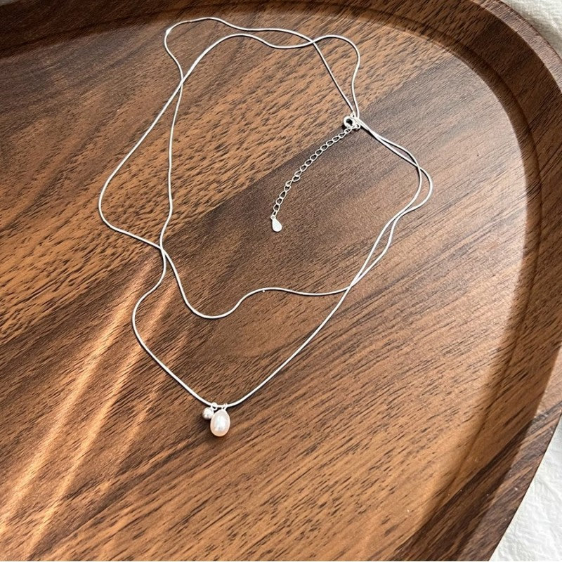 Double Snake Bone Design Pearl Necklace