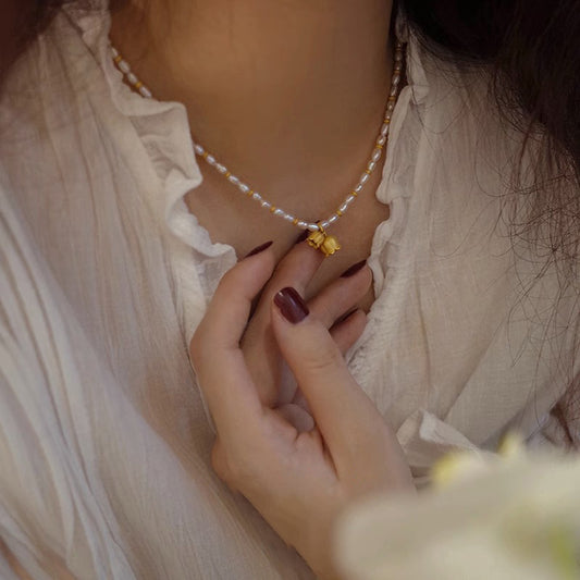 Vintage Hepburn Lily of the Valley Design Pearl Necklace