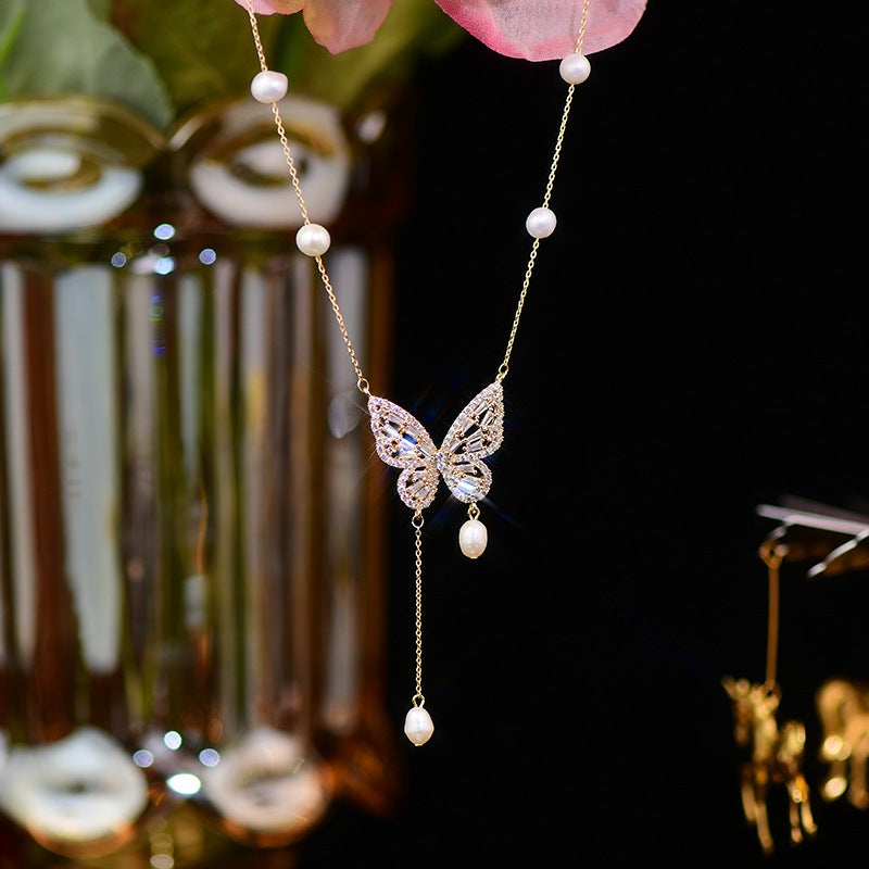 Butterfly Design Pearl Necklace