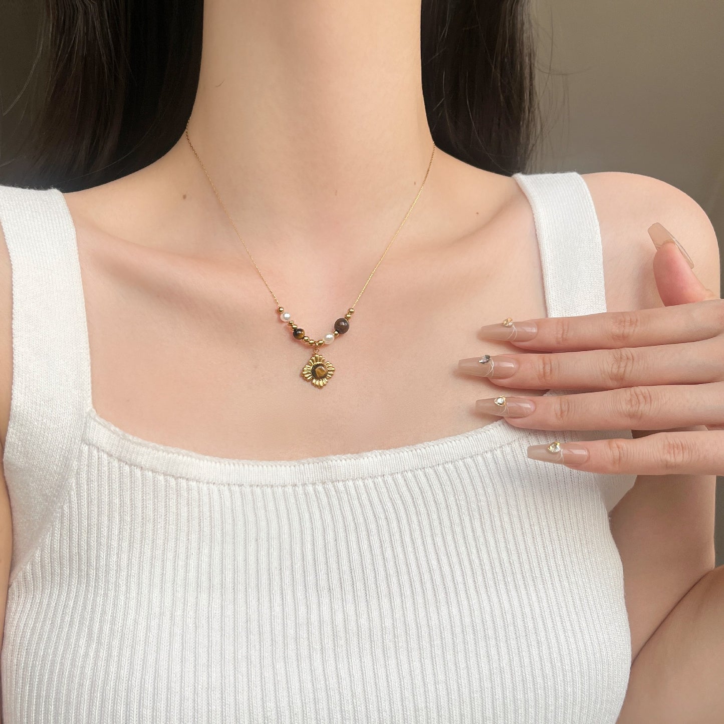 Maillard Vintage Tiger's Eye Pearl Necklace