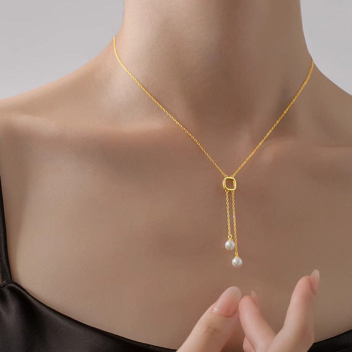 Double Pearl Tassel Necklace