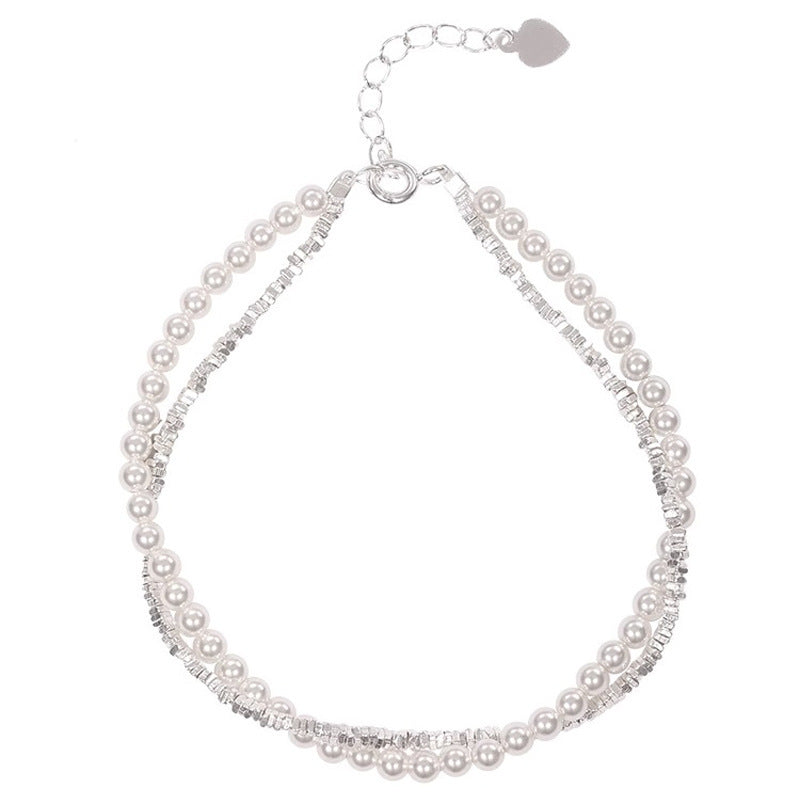 Broken silver design pearl bracelet