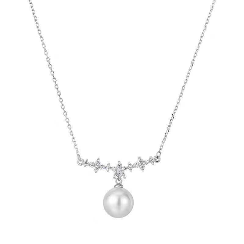 Crystal Pearl zircon flower branch design silver necklace