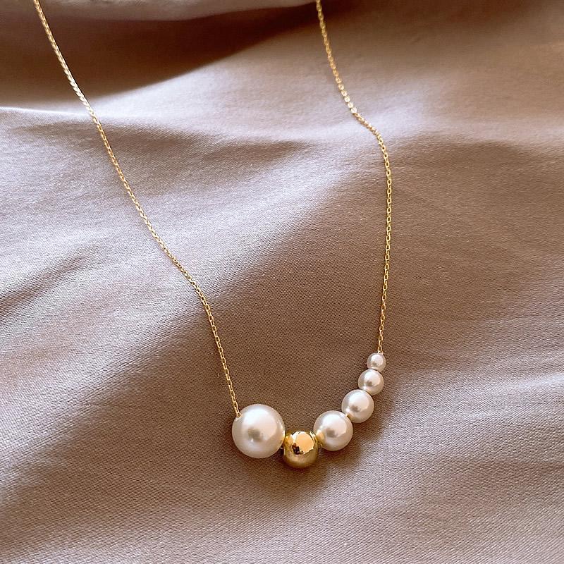 Simple design crystal pearl collarbone chain