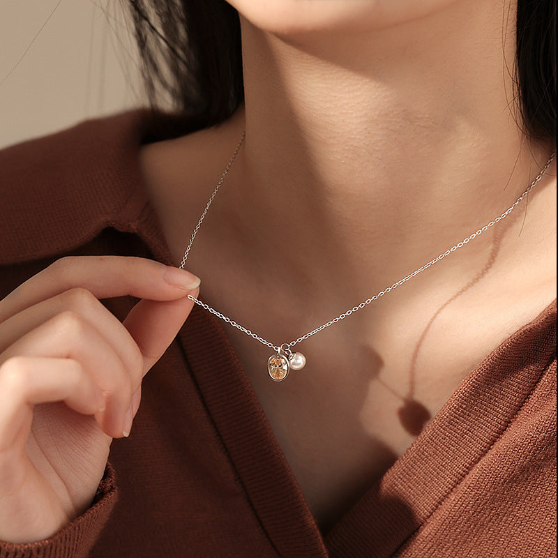 Crystal Pearl water drop design necklace