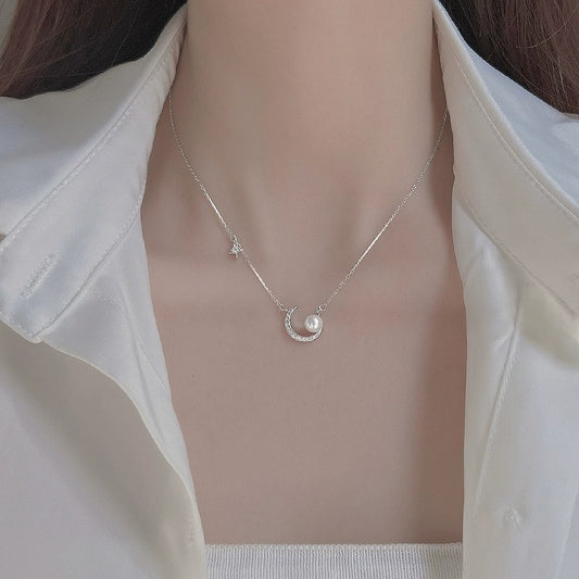 Pearl Star Moon Design Clavicle Chain