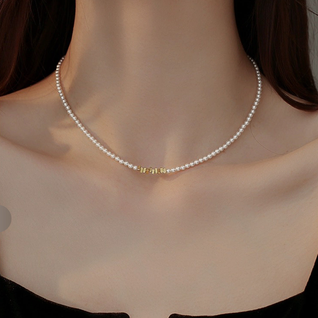 Simple design crystal pearl collarbone chain