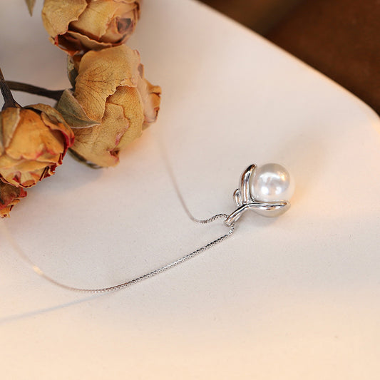 Pearl light luxury design design silver necklace