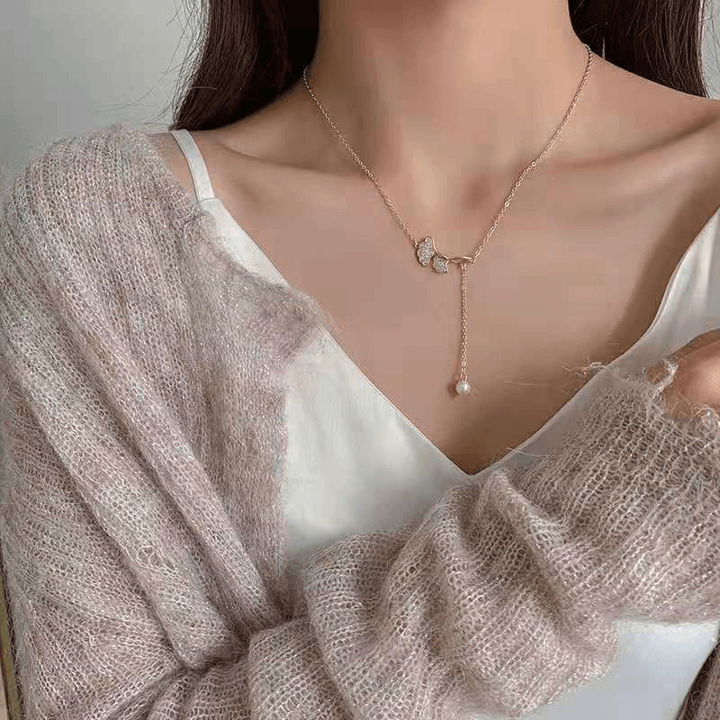 Ginkgo Biloba Design Pearl Necklace