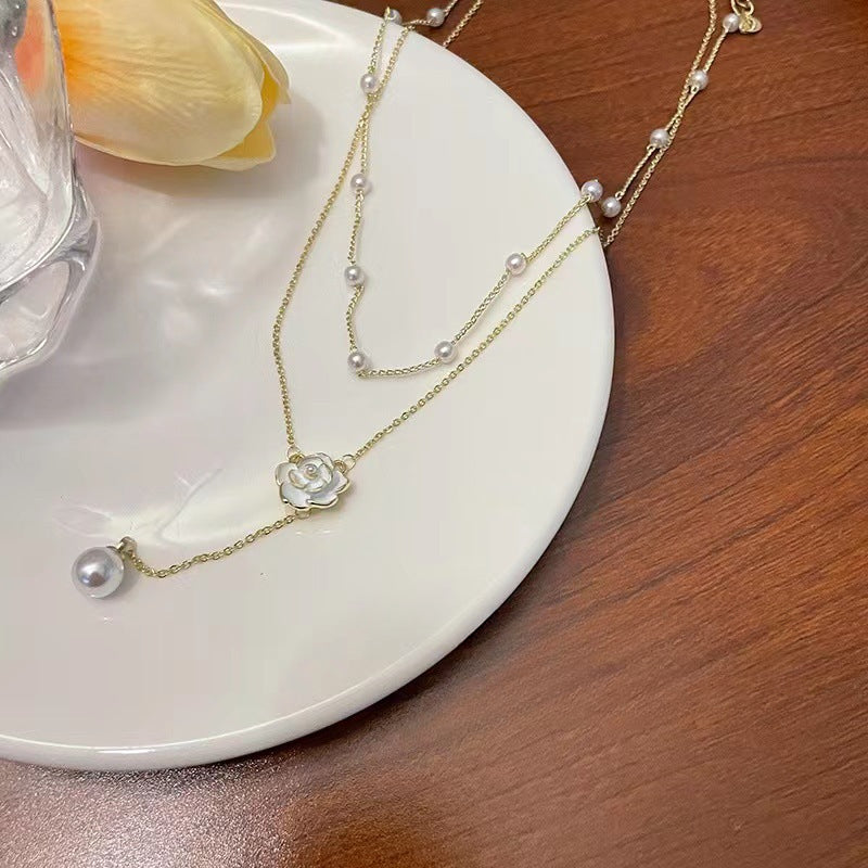 Pearl Camellia Tassel Design Necklace